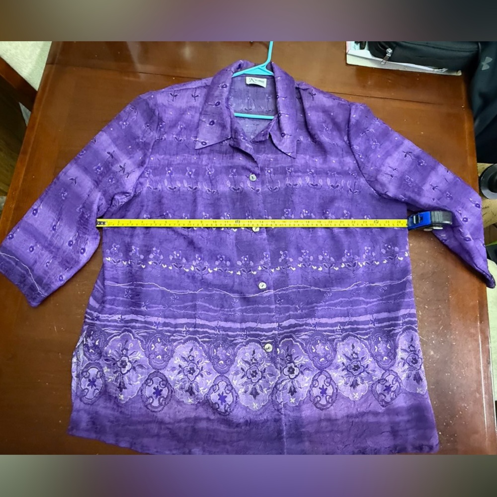 K‎ woman 24w purple boho retro Indian button down blouse sheer cottagecore